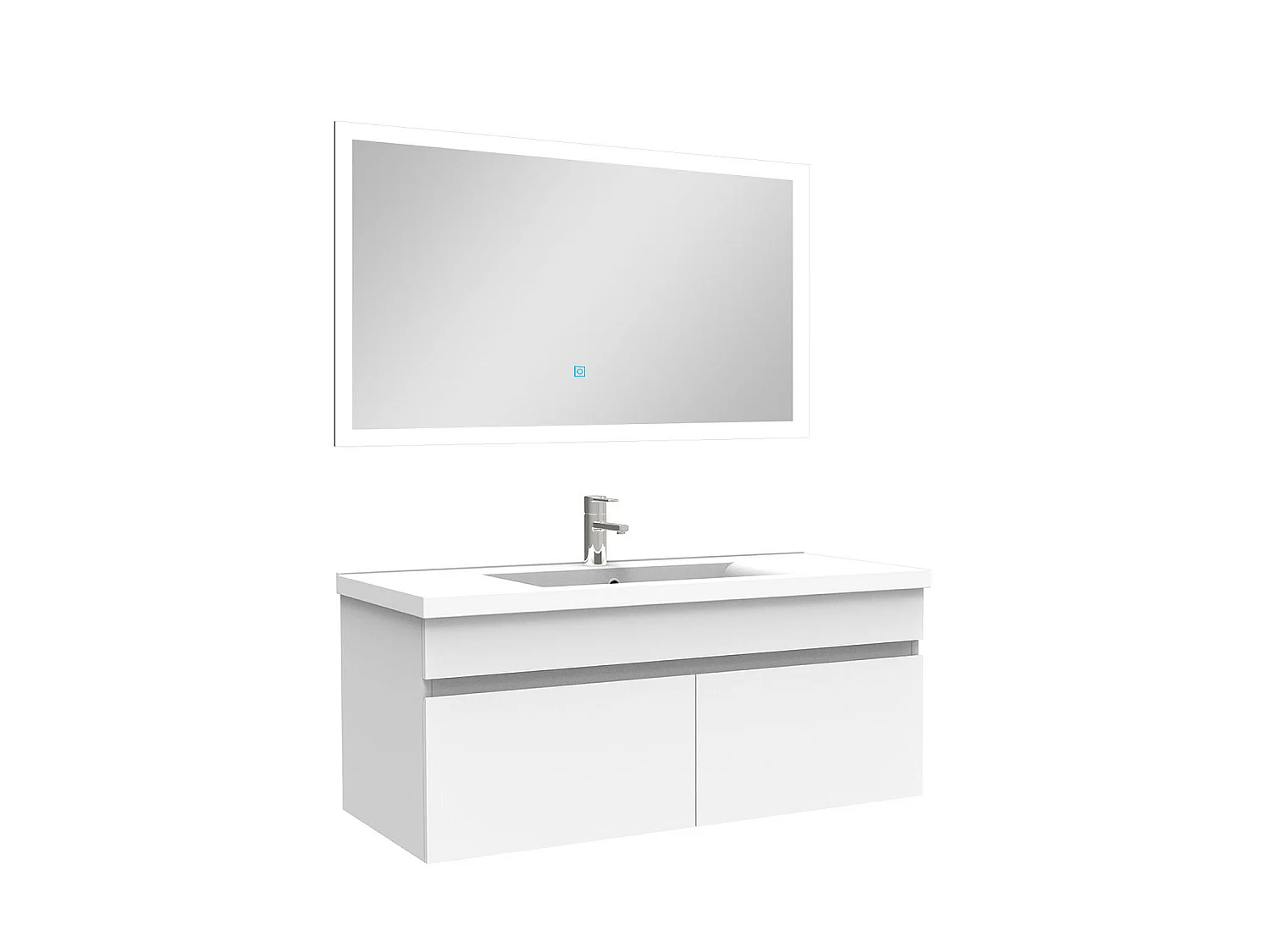 Ensemble Salle De Bain simple vasque 100cm meuble blanc avec miroir lumineux, Aica