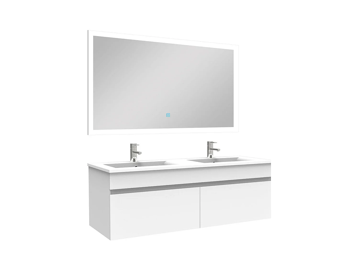 Ensemble Salle De Bain double vasque 120cm meuble blanc avec miroir lumineux, Aica