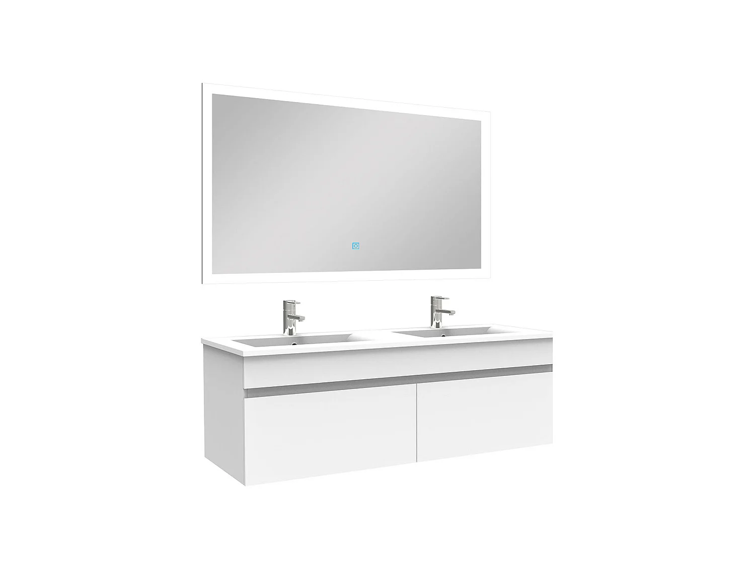 Ensemble Salle De Bain double vasque 120cm meuble blanc avec miroir lumineux, Aica