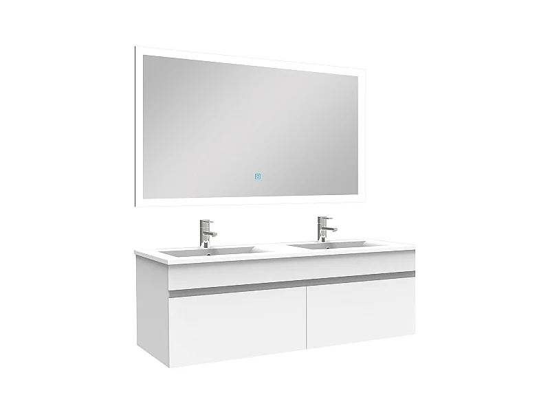 Ensemble Salle De Bain double vasque 120cm meuble blanc avec miroir lumineux, Aica