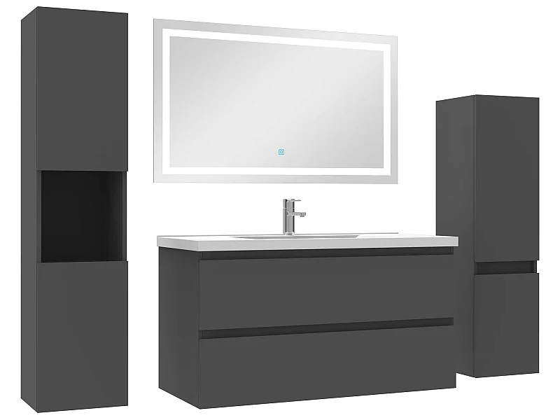 Ensemble meubles Salle de Bain 100cm vasque + colonne + miroir LED Anthracite