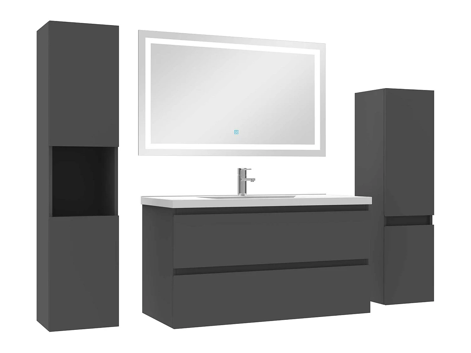 Ensemble meubles Salle de Bain 100cm vasque + colonne + miroir LED Anthracite