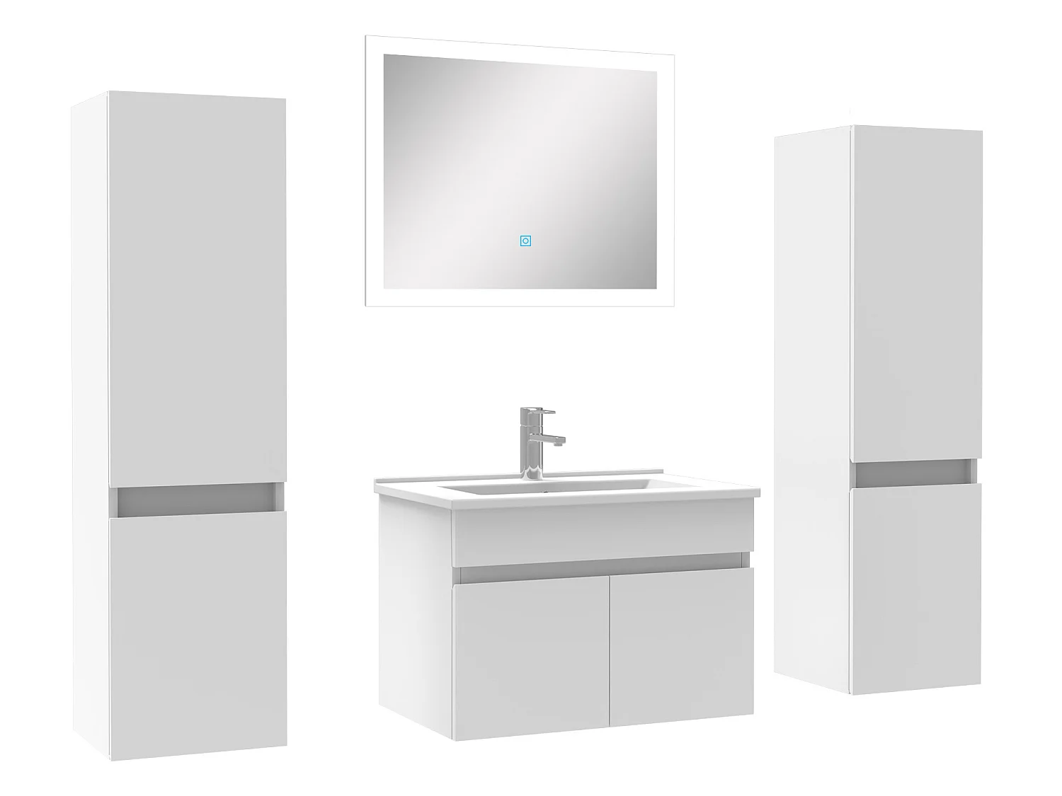 Ensemble meuble simple vasque L.60cm avec colonne + miroir Blanc