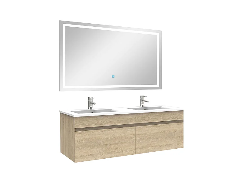 Ensemble meuble et vasque et miroir lumineux 120cm meuble salle de bain Chêne Wotan,Aica
