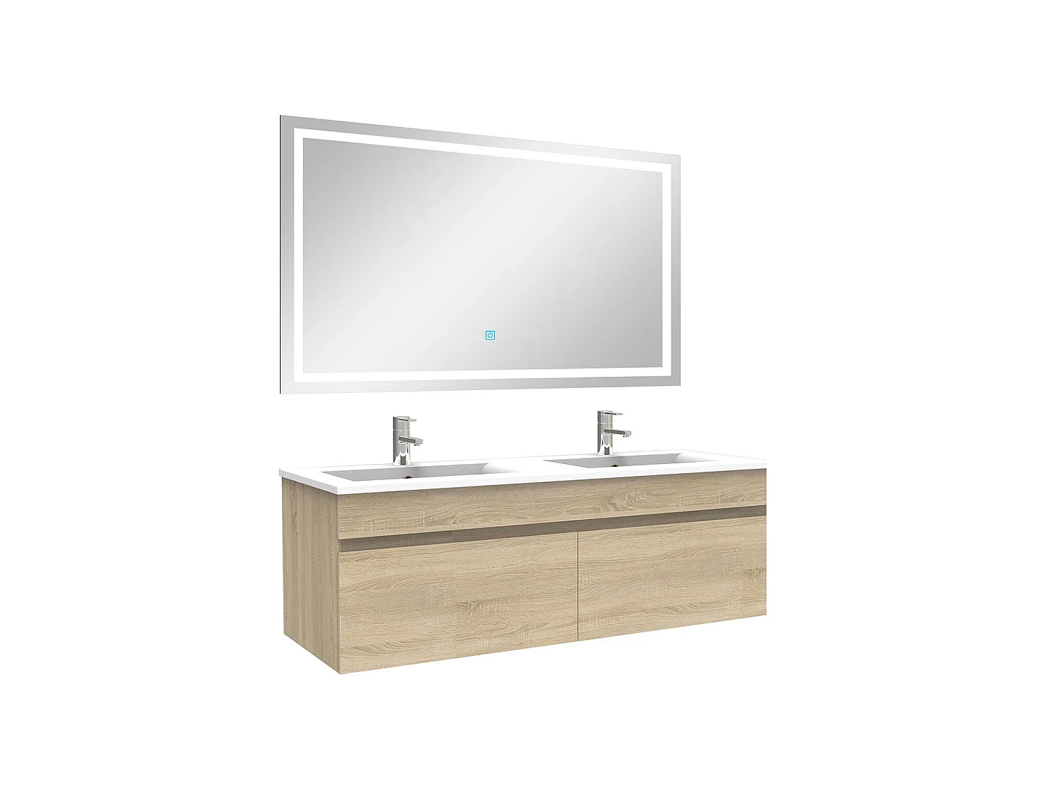 Ensemble meuble et vasque et miroir lumineux 120cm meuble salle de bain Chêne Wotan,Aica