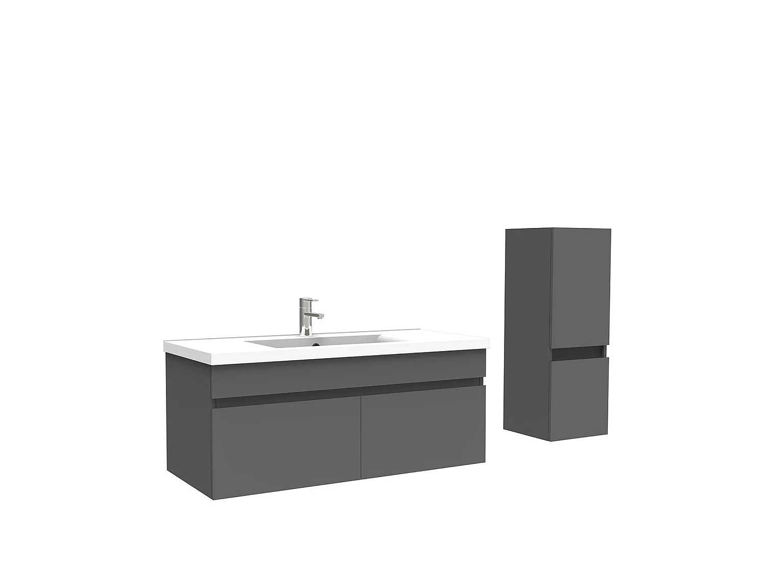 Meuble Salle de Bain 100cm Anthracite avec colonne et vasque ceramique, Aica