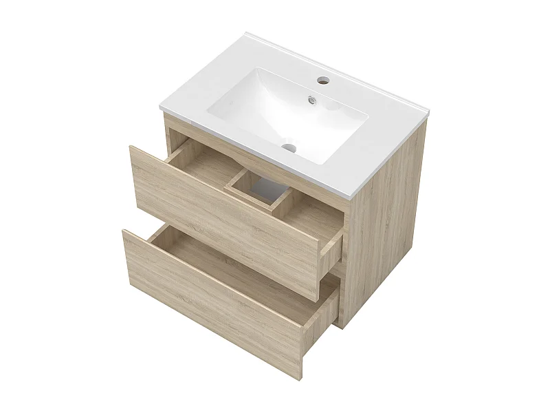 Ensemble meubles Salle de Bain 60cm avec colonne + miroir lumineux Chêne Wotan