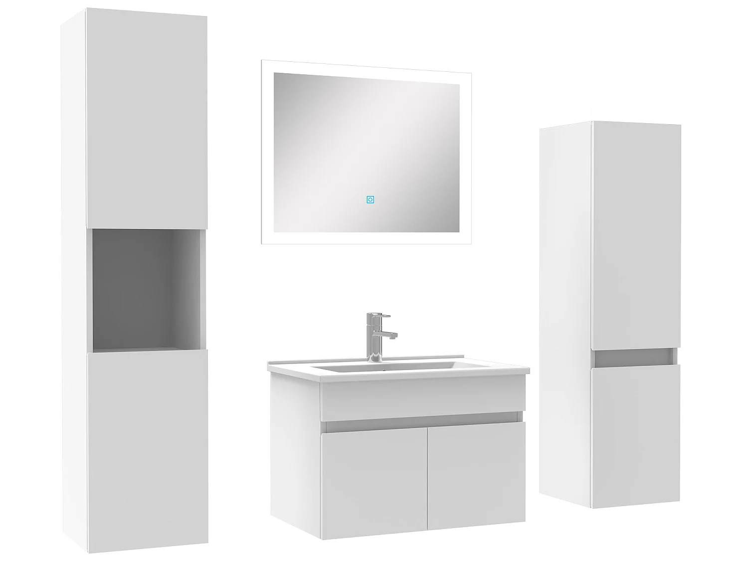 Ensemble meuble vasque 60cm + colonne de rangement + miroir lumineux Blanc