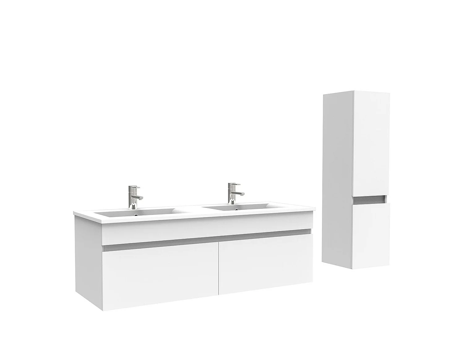 Meuble Salle de Bain avec colonne 120cm Blanc avec vasque ceramique, Aica