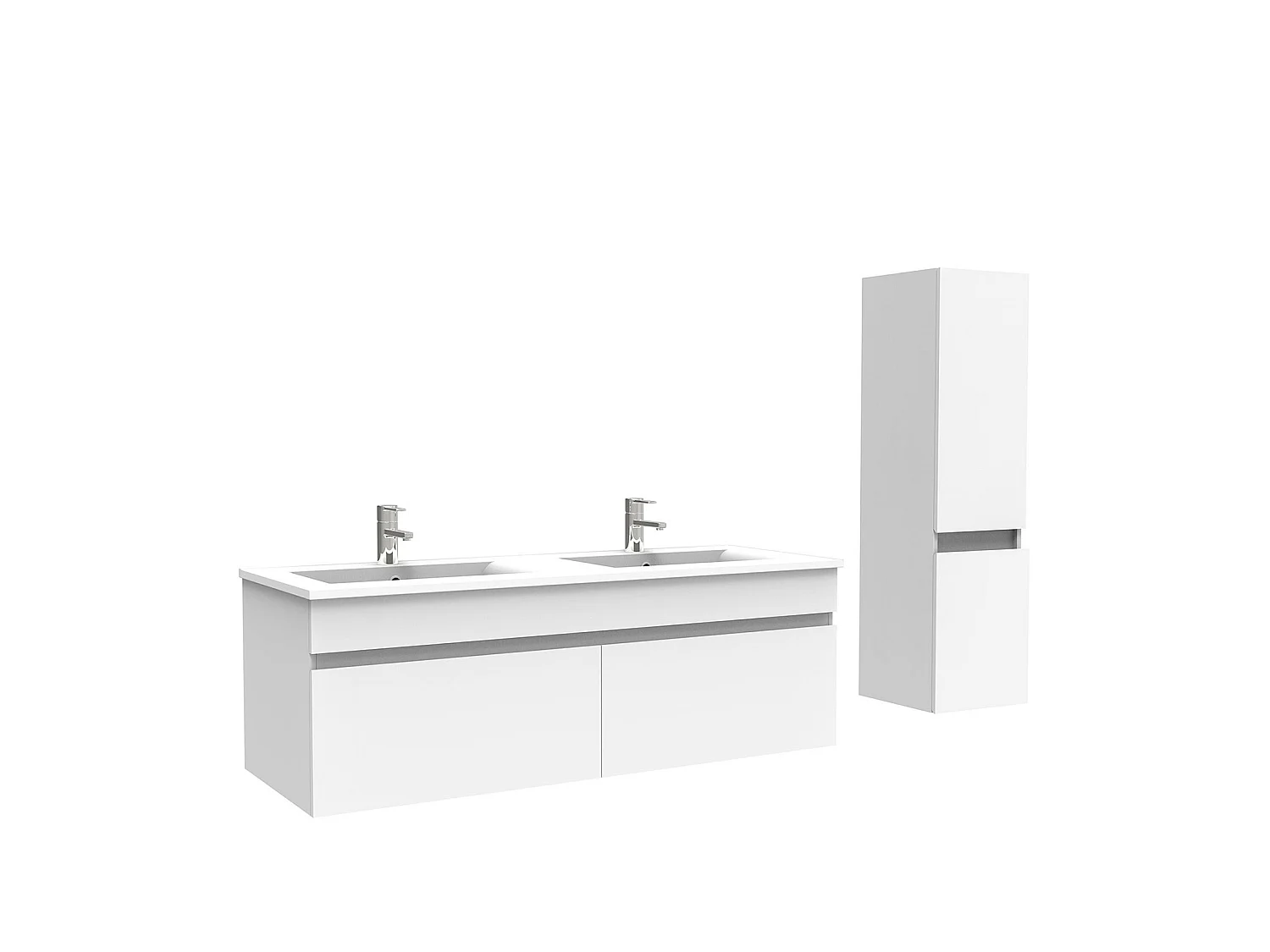 Meuble Salle de Bain avec colonne 120cm Blanc avec vasque ceramique, Aica