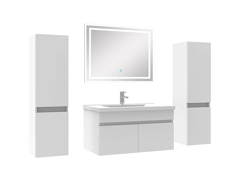Ensemble meubles Salle de Bain simple vasque 80cm, colonnex2 + miroir Blanc