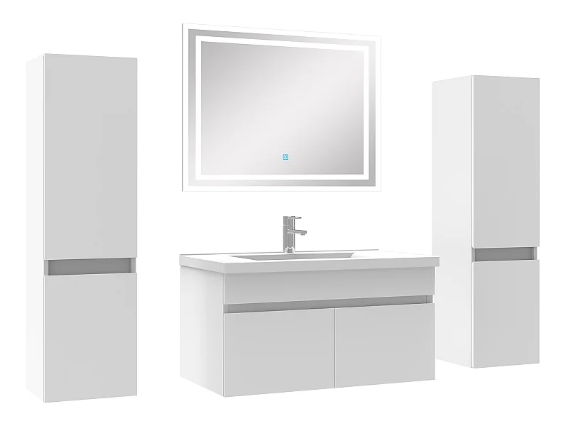 Ensemble meubles Salle de Bain simple vasque 80cm, colonnex2 + miroir Blanc