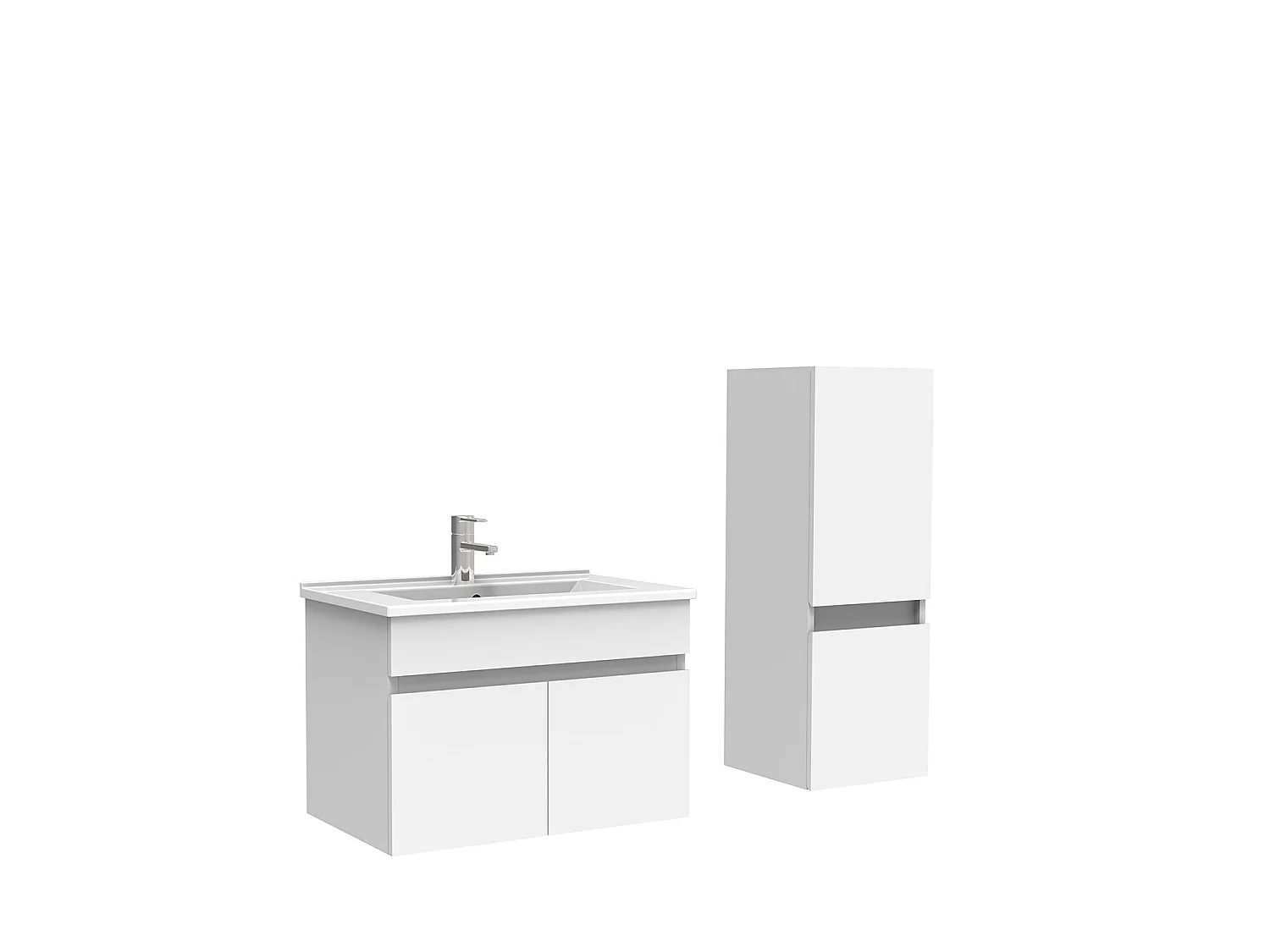 Meuble Salle de Bain 60cm Blanc avec colonne et vasque ceramique, Aica