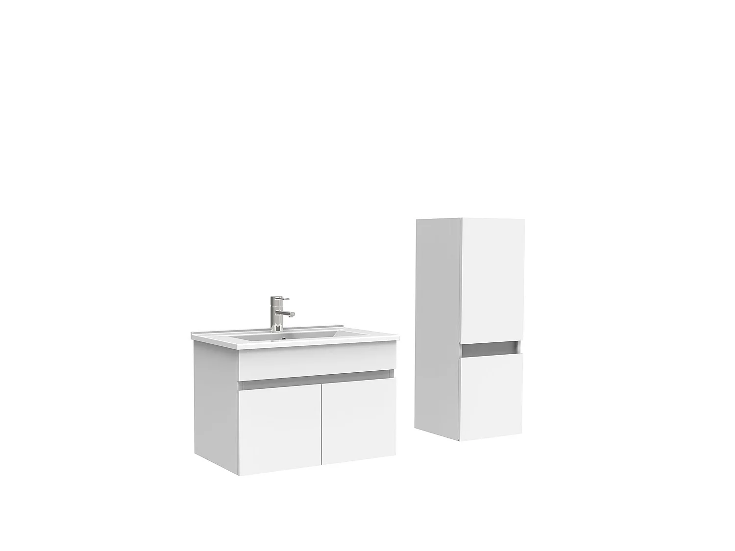 Meuble Salle de Bain 60cm Blanc avec colonne et vasque ceramique, Aica
