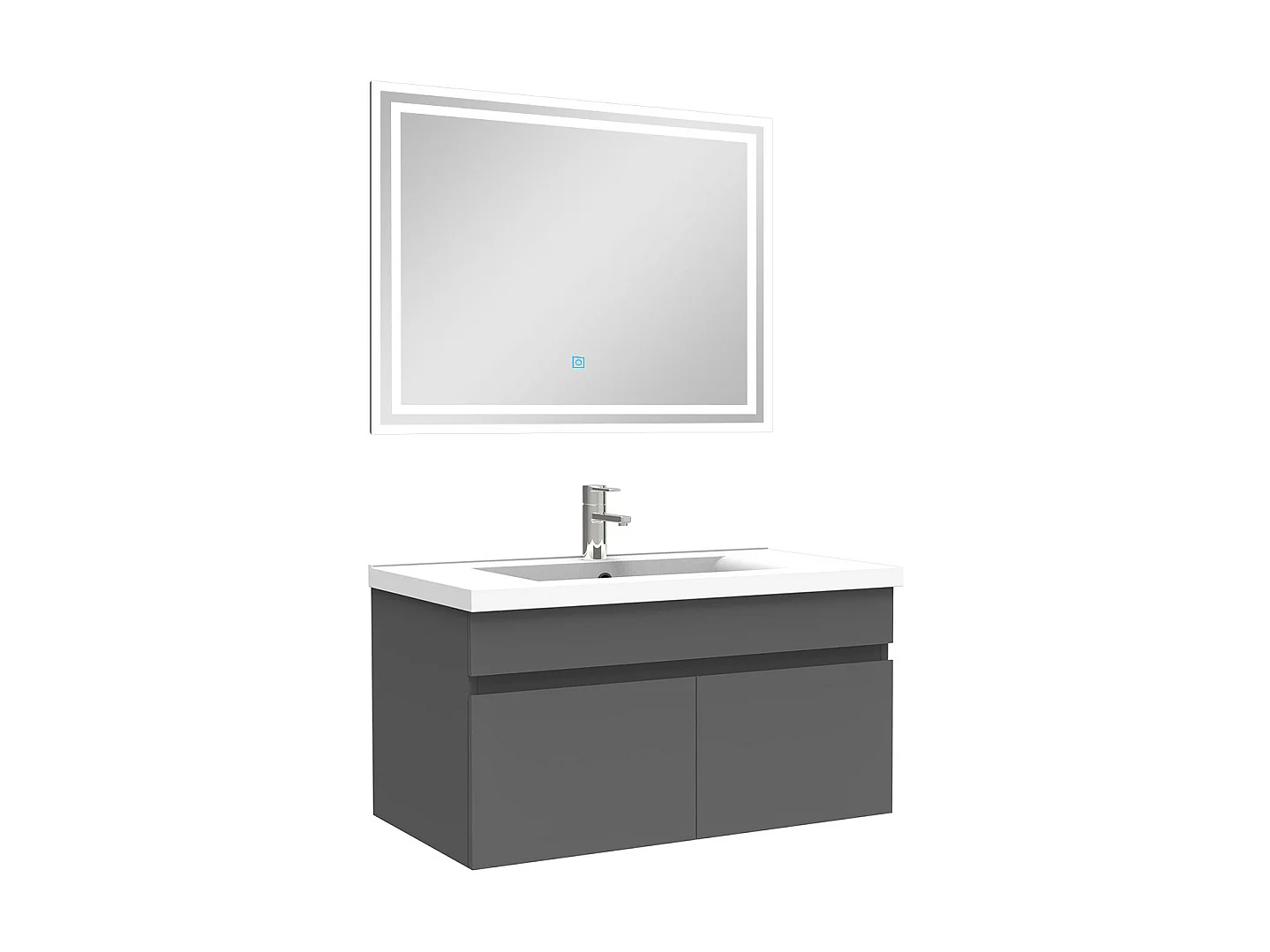 Ensemble Salle De Bain 80cm meuble Anthracite avec miroir lumineux, Aica
