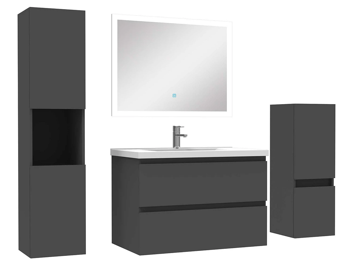 Ensemble meuble de salle de bain 80cm vasque + colonne de rangement + miroir Anthracite