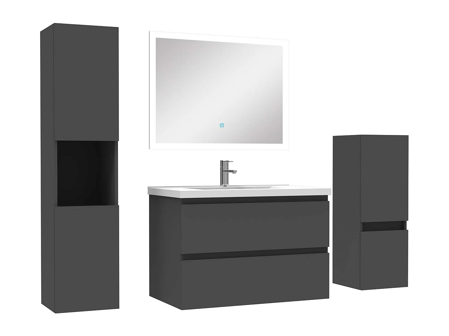 Ensemble meuble de salle de bain 80cm vasque + colonne de rangement + miroir Anthracite