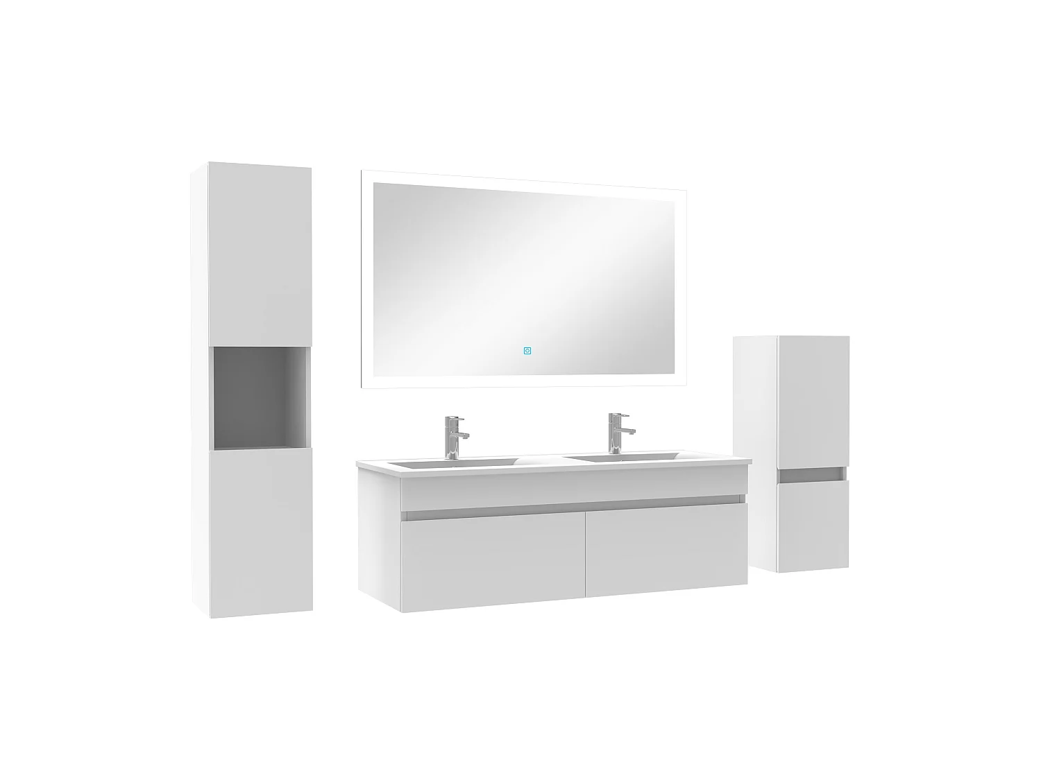 Ensemble meuble vasque 120cm et colonne de rangement et miroir lumineux Blanc