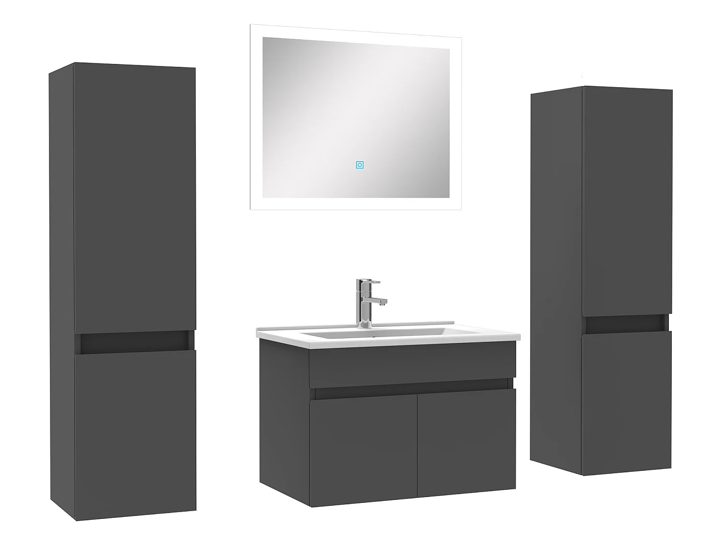 Ensemble meuble simple vasque L.60cm avec colonne + miroir Anthracite