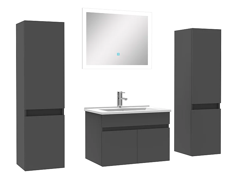 Ensemble meuble simple vasque L.60cm avec colonne + miroir Anthracite