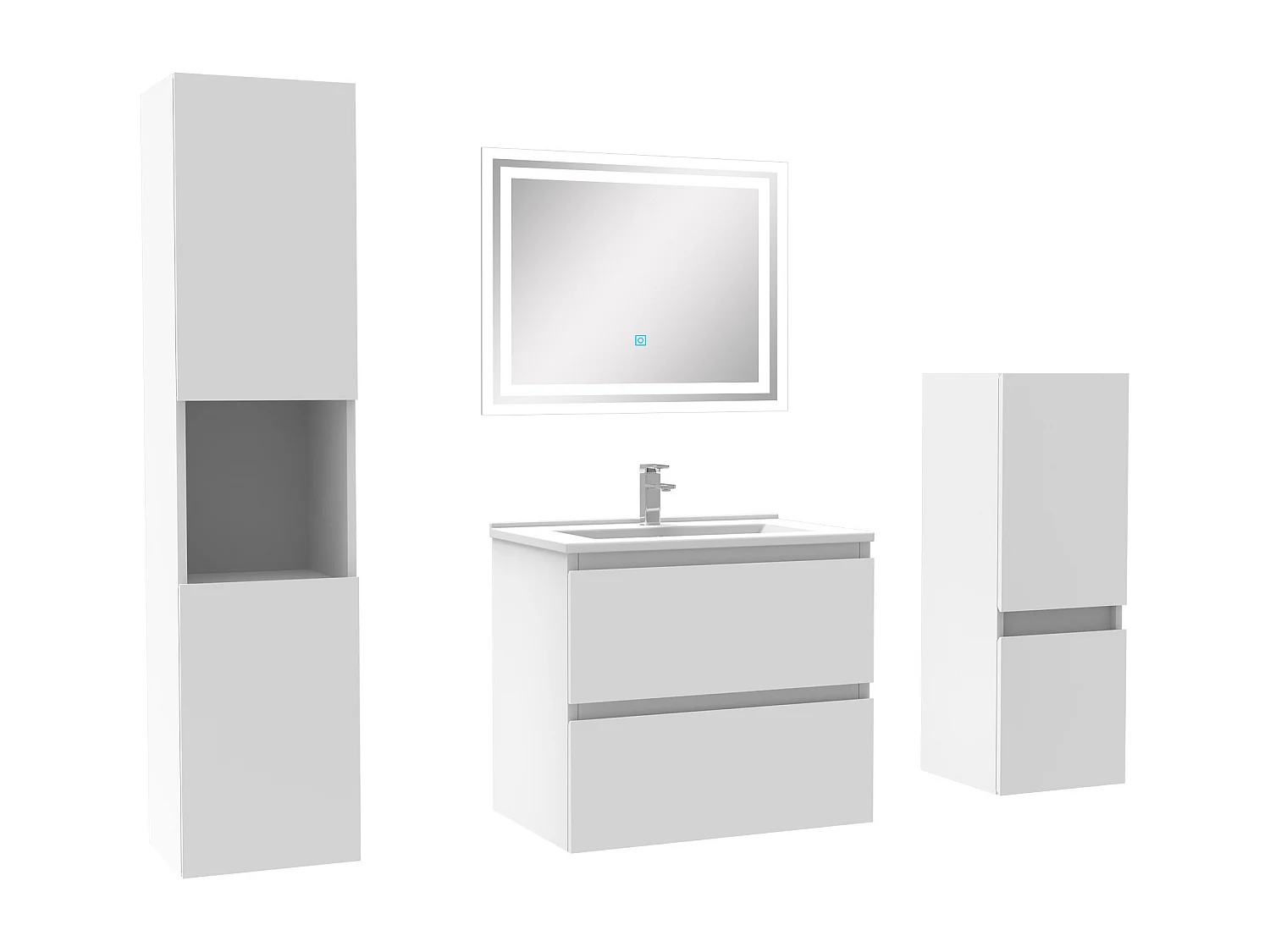 Ensemble meubles Salle de Bain 60cm vasque et colonnex2 et miroir Blanc