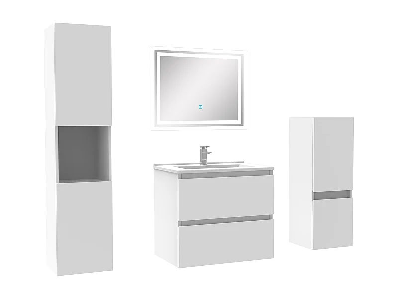 Ensemble meubles Salle de Bain 60cm vasque et colonnex2 et miroir Blanc