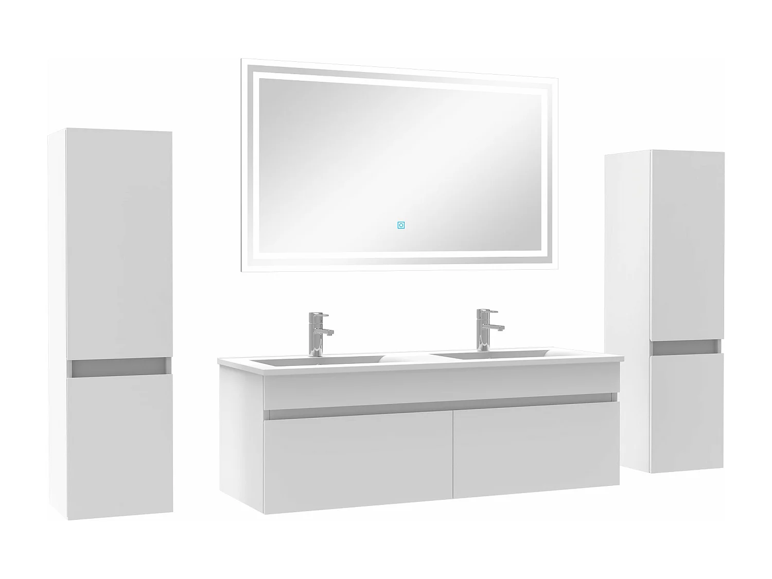 Ensemble meubles Salle de Bain double vasque 120cm, colonnex2 + miroir Blanc