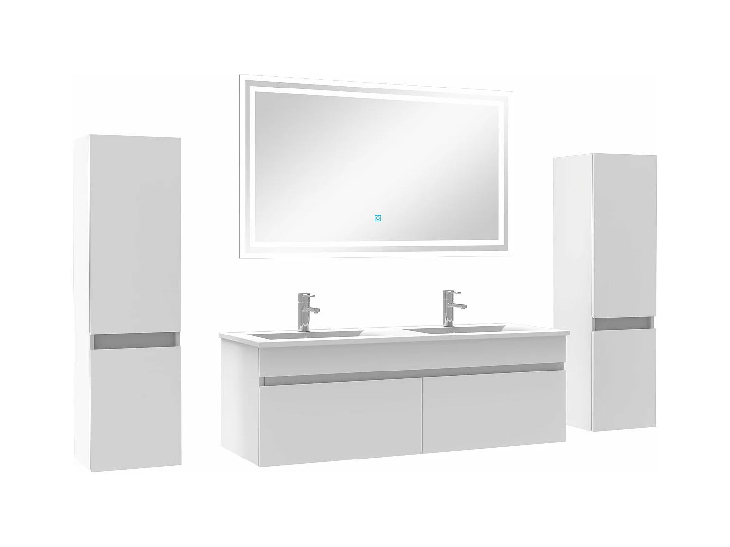 Ensemble meubles Salle de Bain double vasque 120cm, colonnex2 + miroir Blanc
