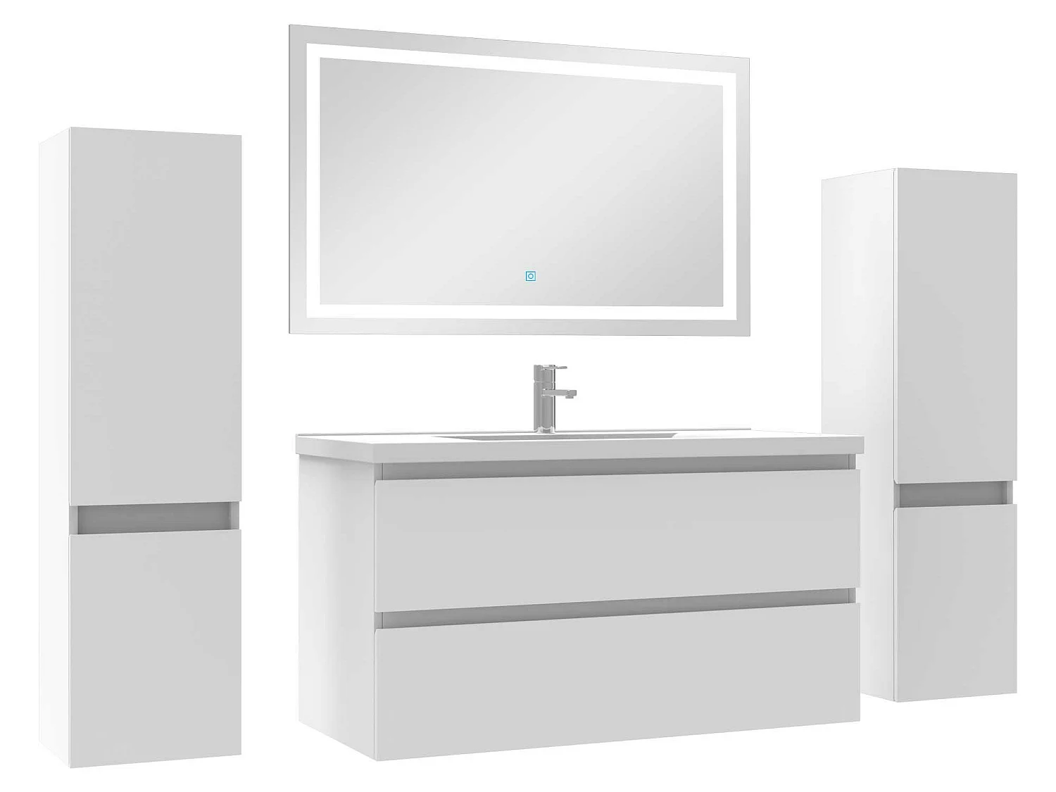 Ensemble meubles Salle de Bain 100cm simple vasque + colonne + miroir lumineux Blanc