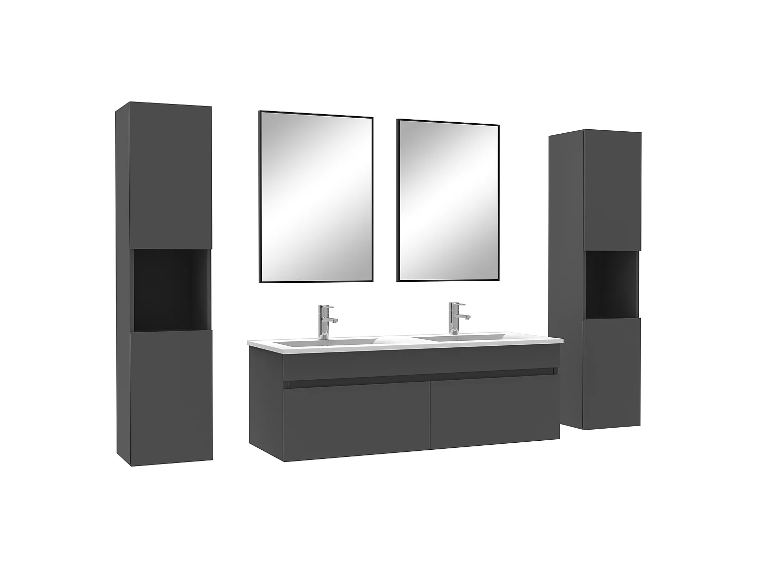 Ensemble meubles Salle de Bain 120cm double vasque avec colonne + miroir mural Anthracite