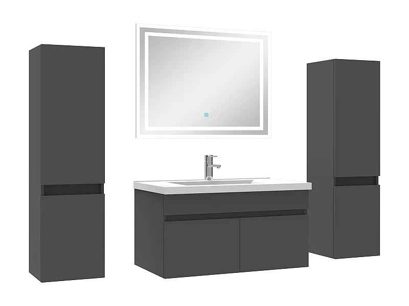 Ensemble meubles Salle de Bain simple vasque 80cm, colonnex2 + miroir Anthracite