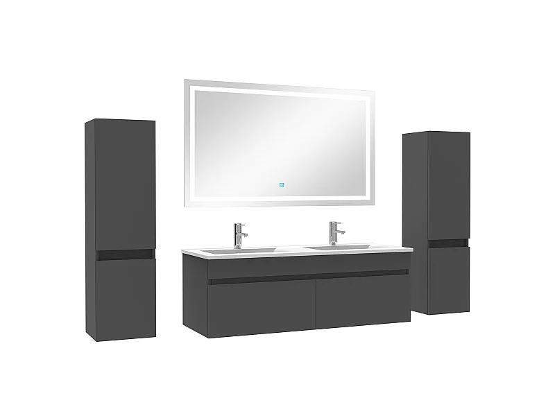 Meuble Salle de Bain 120cm vasque + colonne + miroir lumineux Anthracite