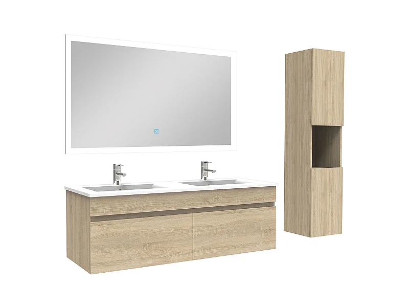 Ensemble Salle De Bain avec colonne et miroir 120cm meuble Chêne Wotan, Aica