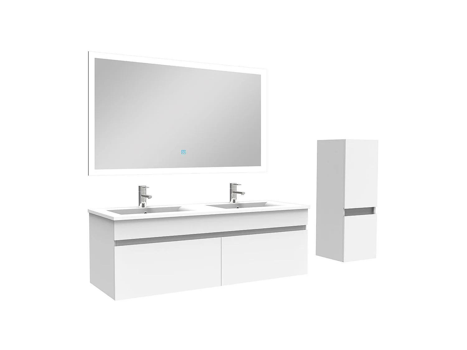 Ensemble Salle De Bain double vasque 120cm meuble blanc avec colonne et miroir, Aica