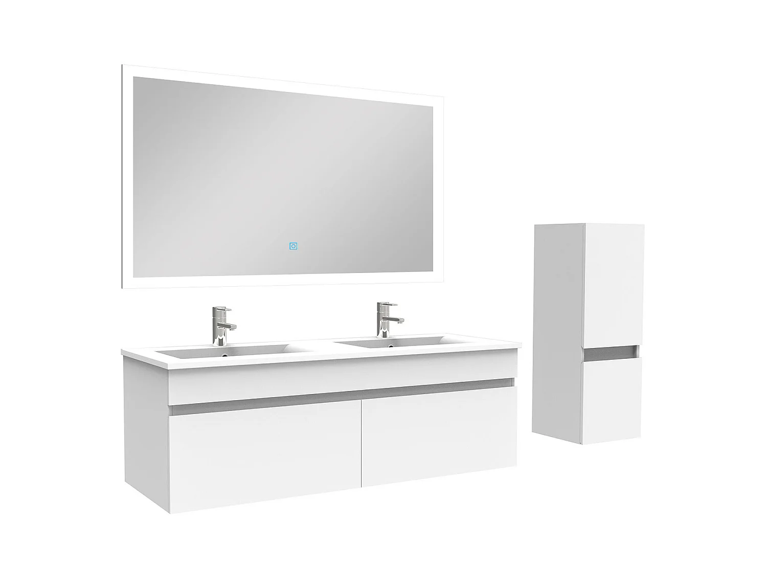 Ensemble Salle De Bain double vasque 120cm meuble blanc avec colonne et miroir, Aica