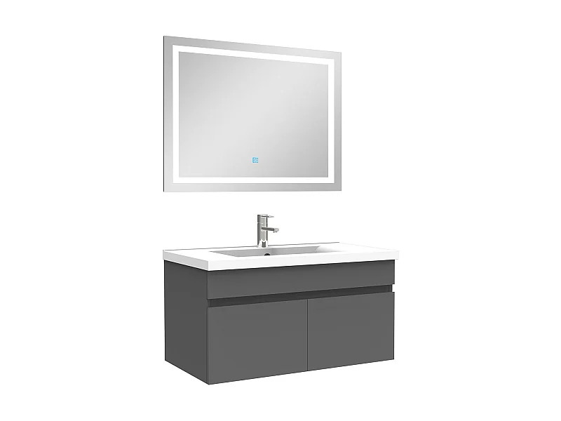 Ensemble meuble et vasque et miroir lumineux 80cm meuble salle de bain Anthracite,Aica
