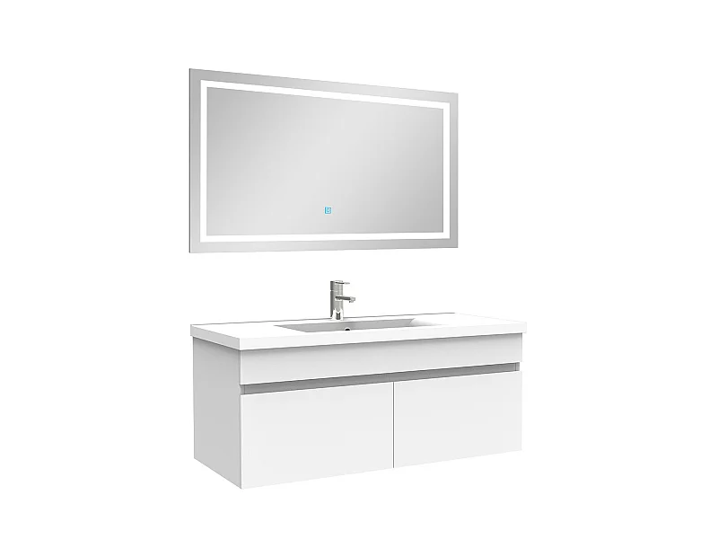 Ensemble meuble et vasque et miroir lumineux 100cm meuble salle de bain Blanc,Aica