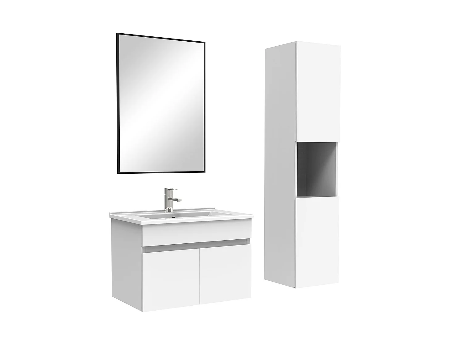 Ensemble meuble et vasque et colonne et miroir 60cm meuble salle de bain Blanc,Aica