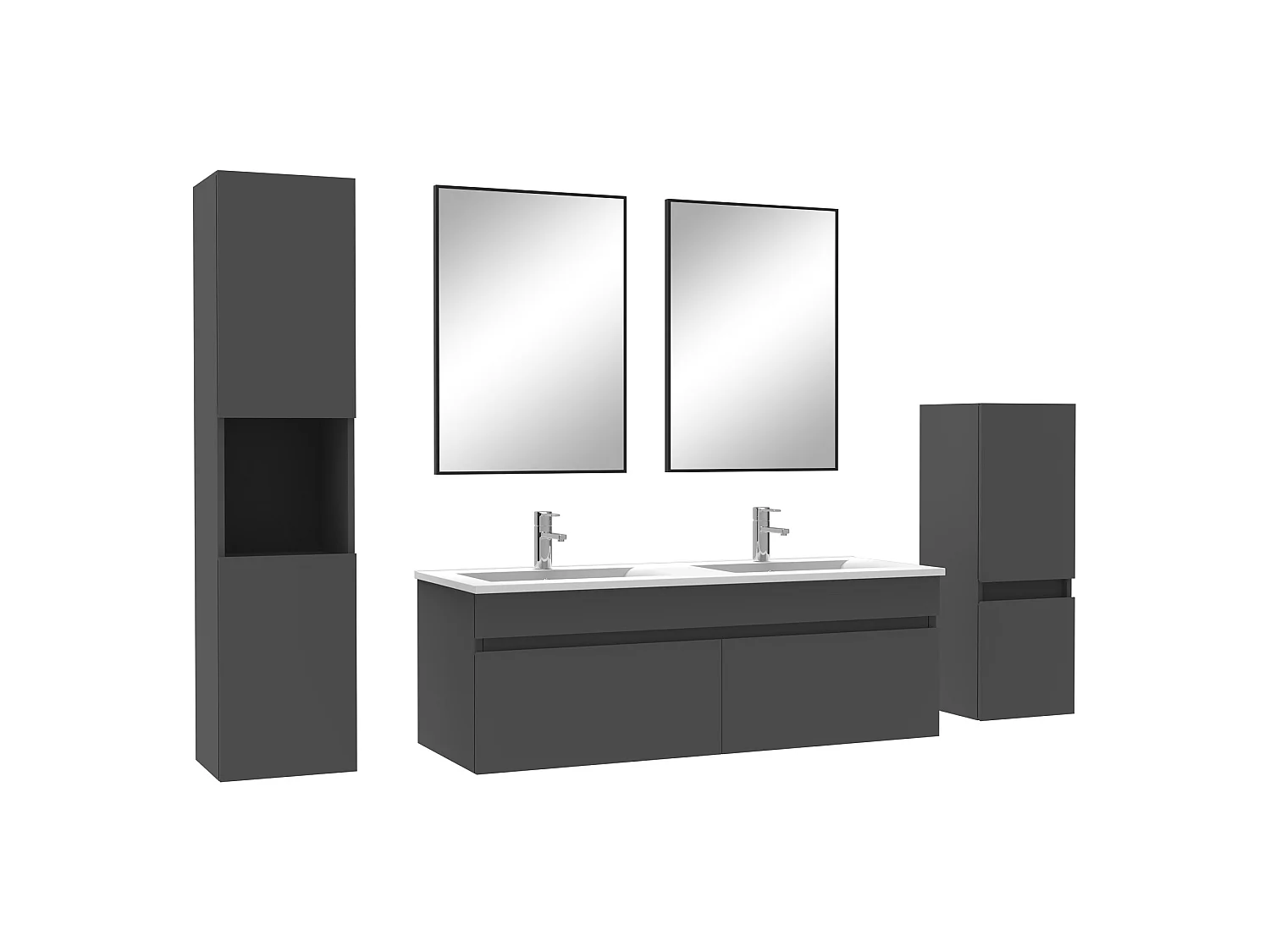 Ensemble meubles Salle de Bain 120cm avec colonne + miroir mural Anthracite