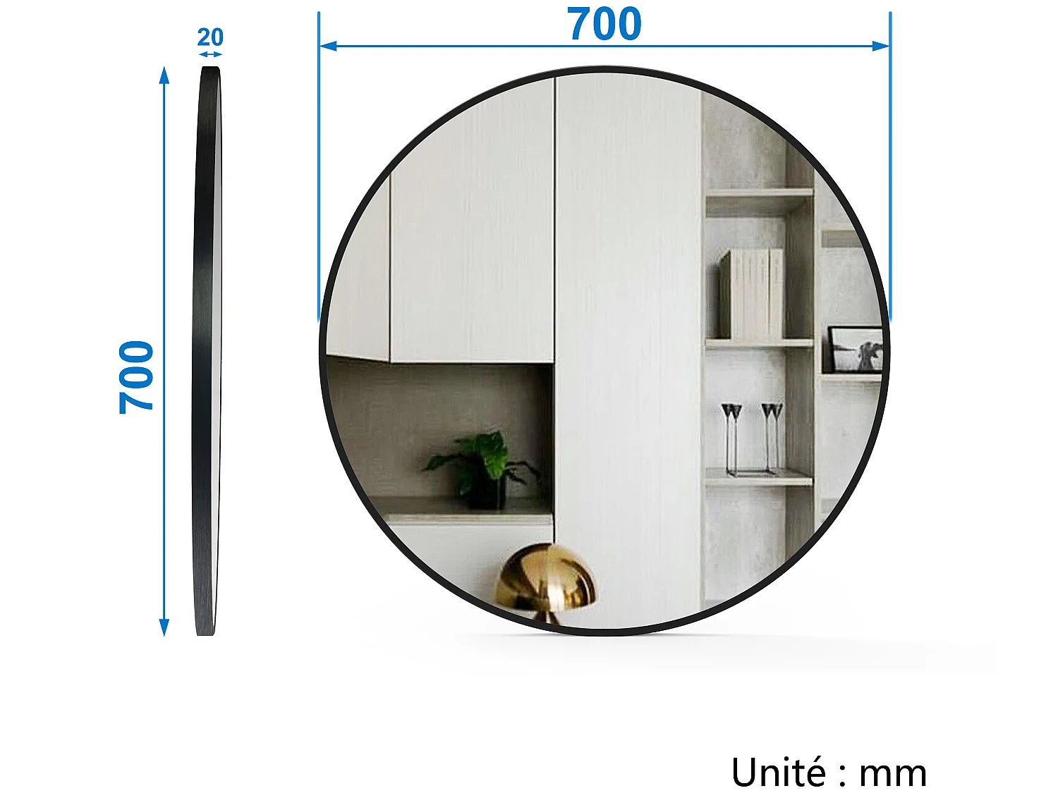 Meuble salle de bain simple vasque 80cm meuble + rond miroir Blanc, Aica