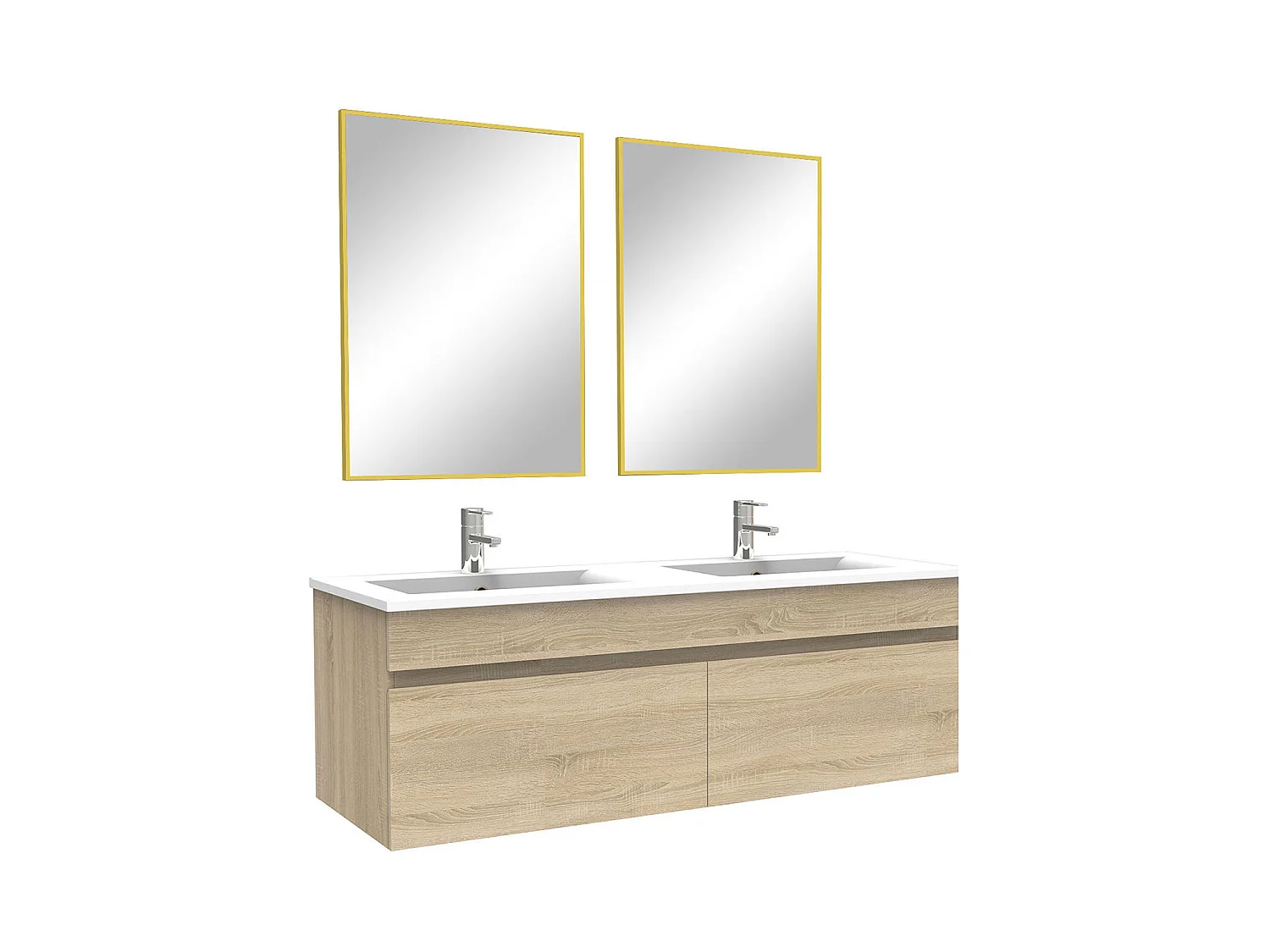 Meuble salle de bain double vasque 120cm meuble + miroir Chêne Wotan, Aica
