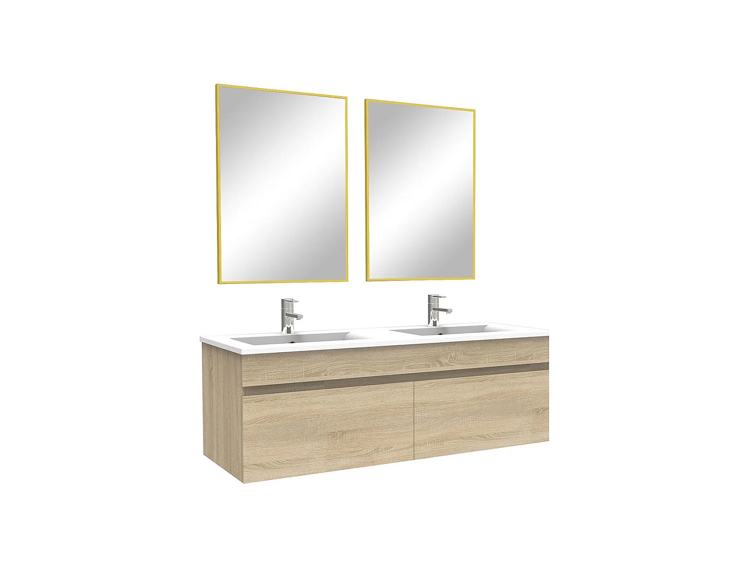 Meuble salle de bain double vasque 120cm meuble + miroir Chêne Wotan, Aica
