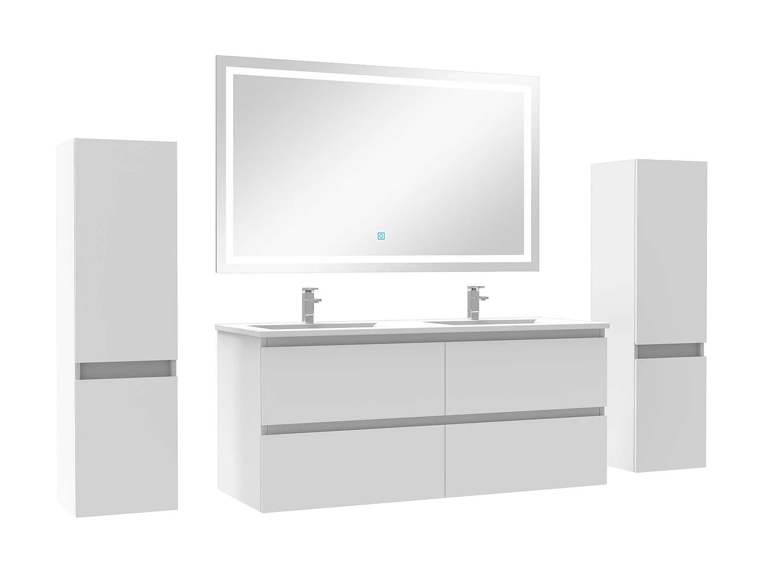 Ensemble meubles Salle de Bain 120cm double vasque + colonne + miroir lumineux Blanc