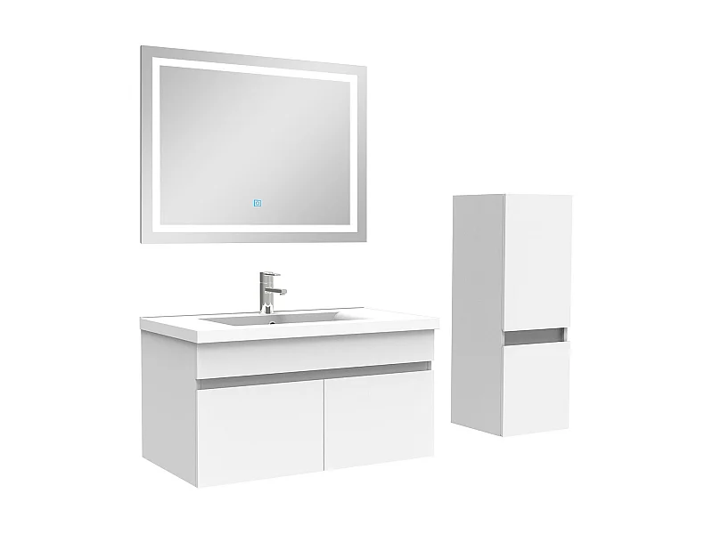 Ensemble meuble et vasque et miroir lumineux et colonne 80cm meuble salle de bain Blanc,Aica