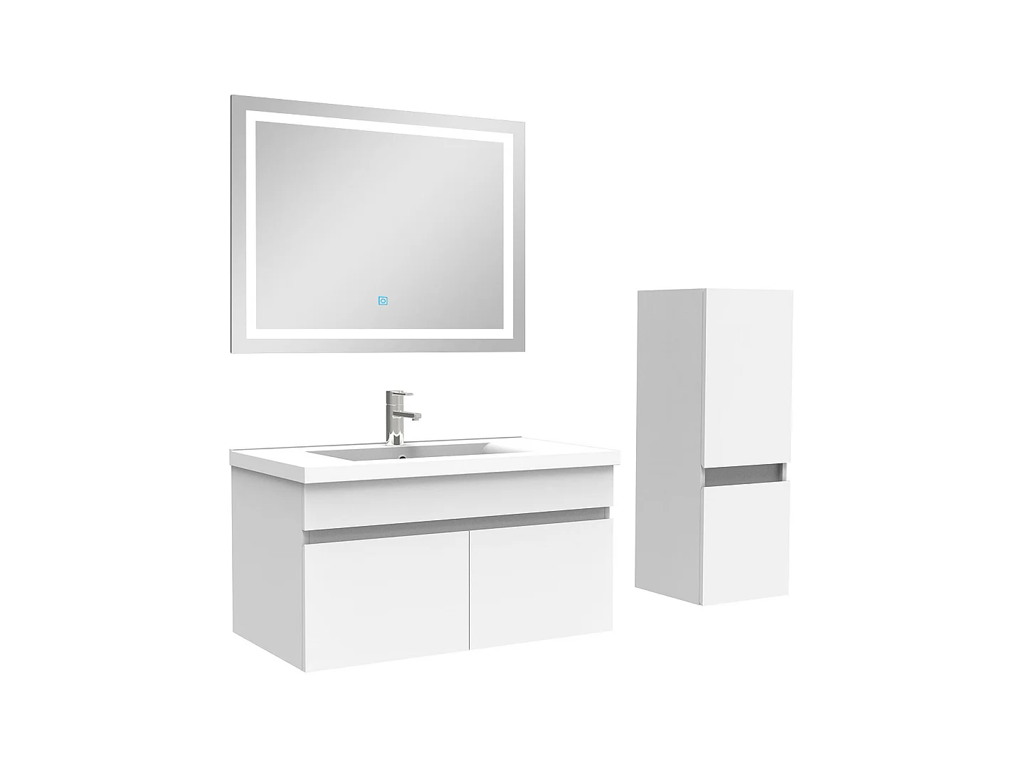Ensemble meuble et vasque et miroir lumineux et colonne 80cm meuble salle de bain Blanc,Aica