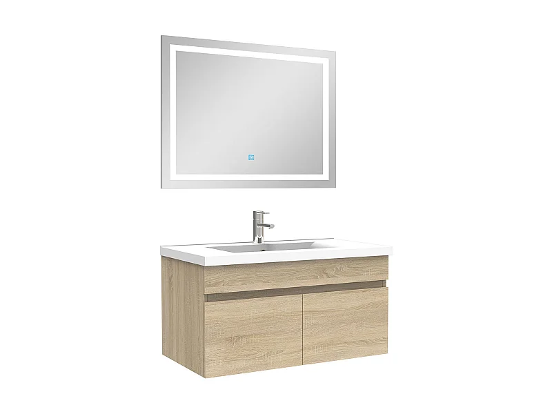 Ensemble meuble et vasque et miroir lumineux 80cm meuble salle de bain Chêne Wotan,Aica