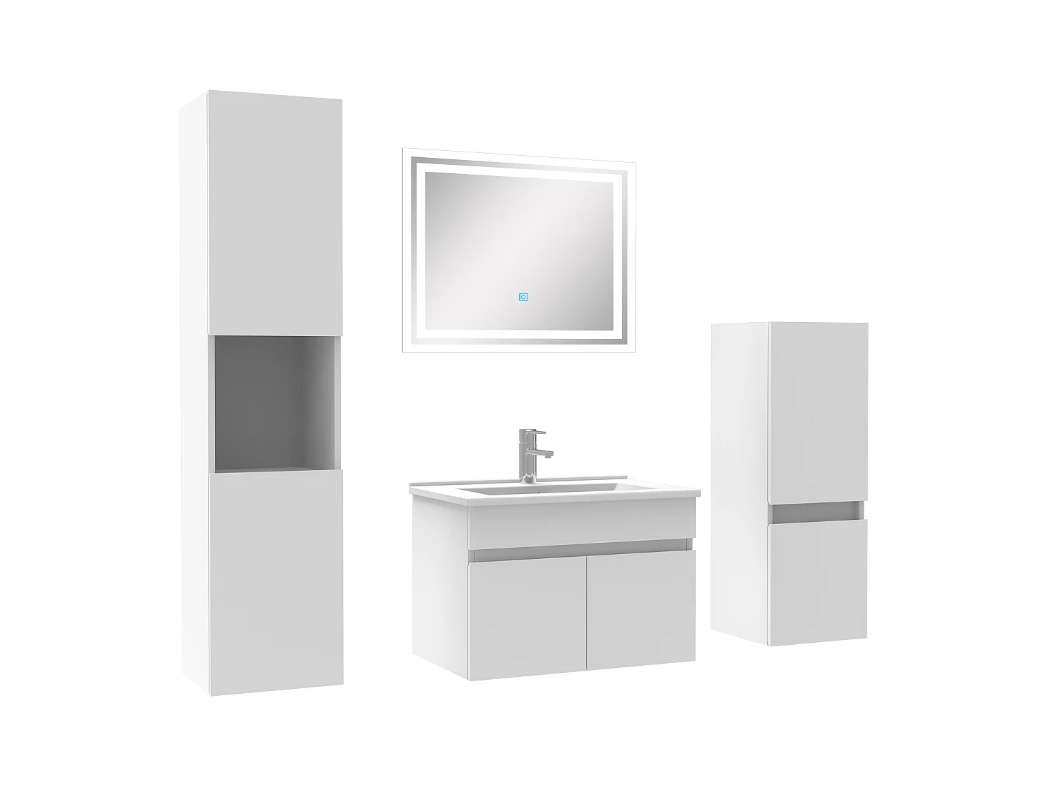 Meubles simple vasque 60cm，meuble avec colonne et miroir Blanc