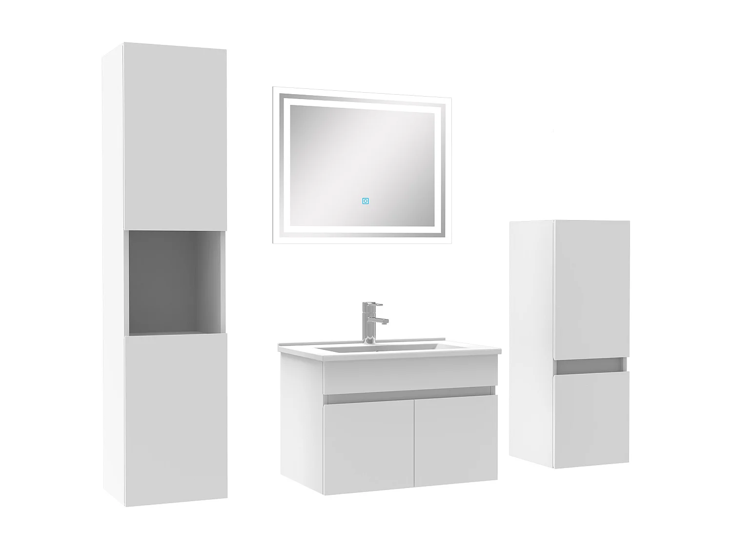 Meubles simple vasque 60cm，meuble avec colonne et miroir Blanc