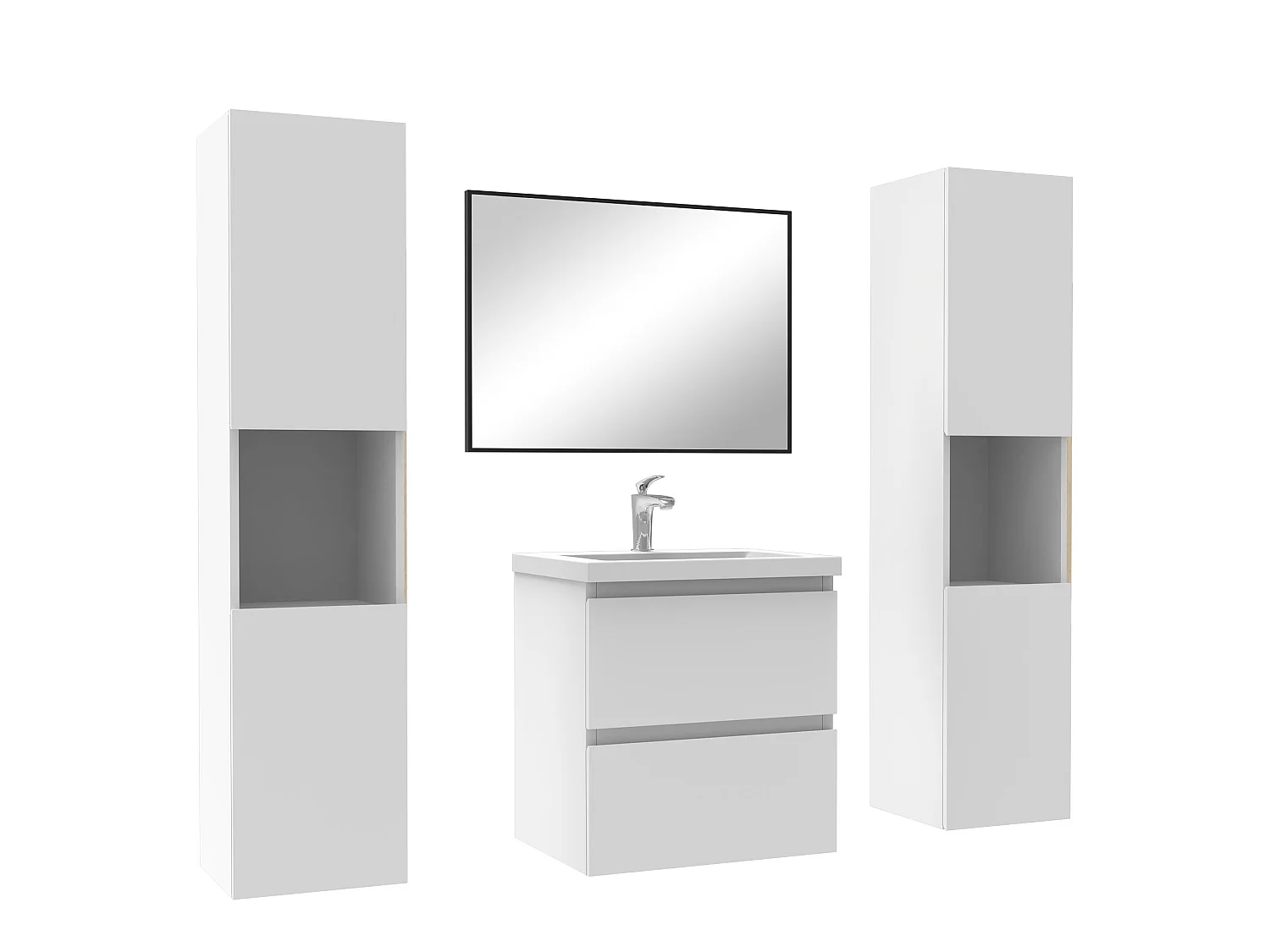 Ensemble meubles Salle de Bain avec colonne et miroir mural 50cm meuble blanc