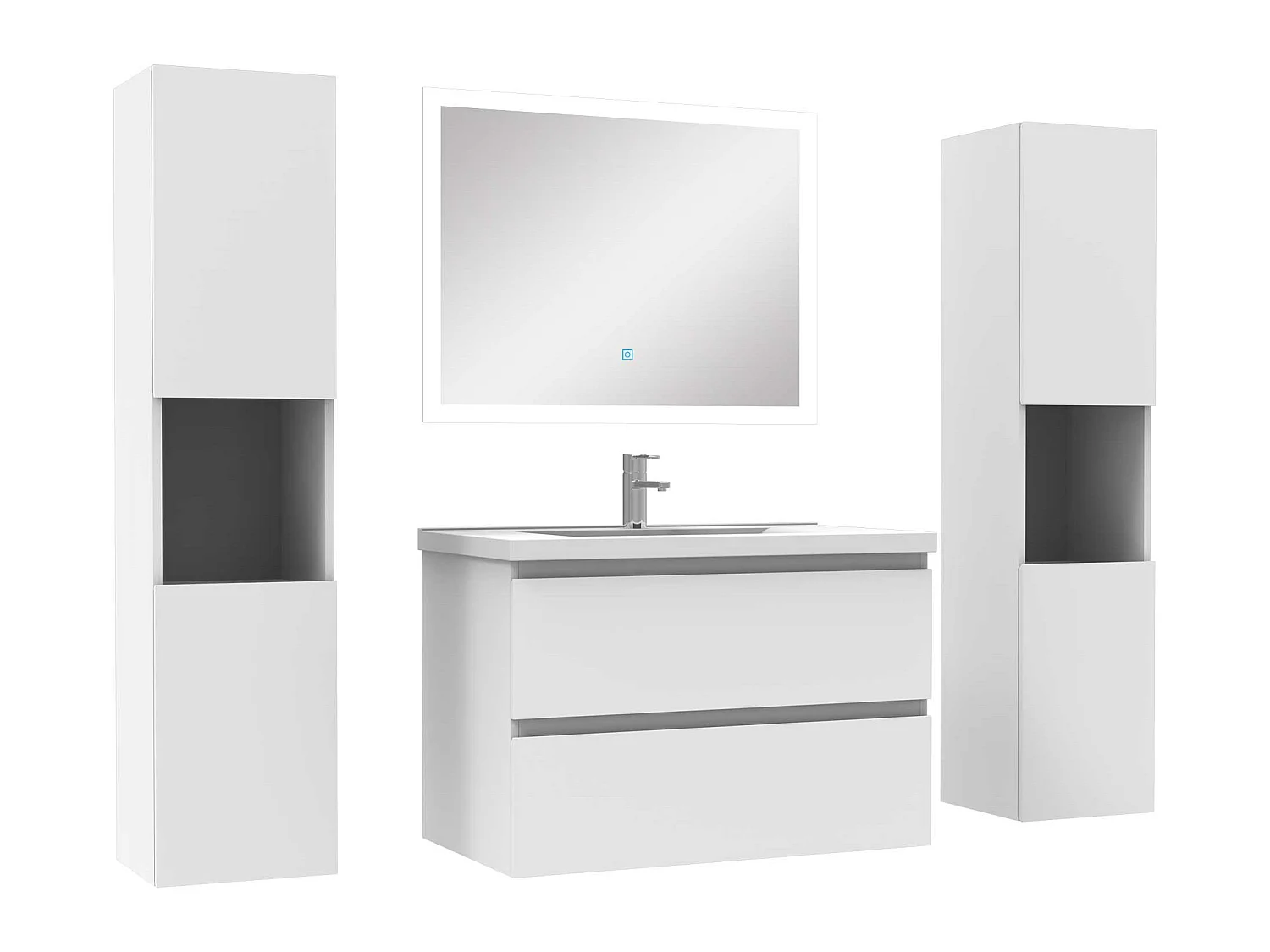 Ensemble meubles Salle de Bain 80cm vasque et colonnex2 et LED miroir Blanc